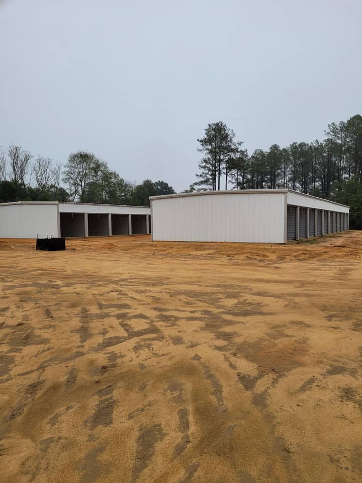 Metal self-storage buildings on a newly graded site